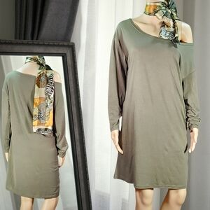 Casual Cool Shoulder Dress - Olive